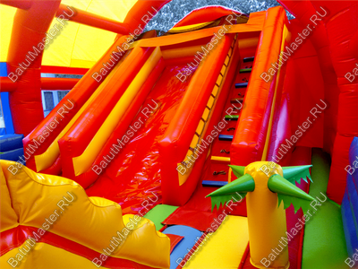 Надувной батут "Страна Сафария" с крышей и высокими горками 13*7*6 м