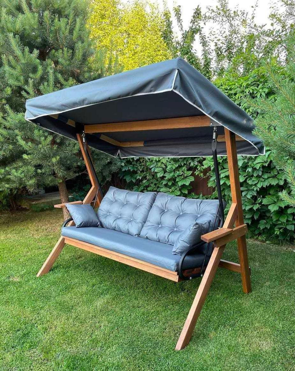 Качели ROYAL FAMILY LYON трёхместные (серые подушки)