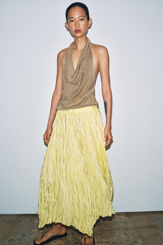 ZARA ДЛИННАЯ ПЛИССИРОВАННАЯ ЮБКА — ZW COLLECTION, ЖЕЛТЫЙ