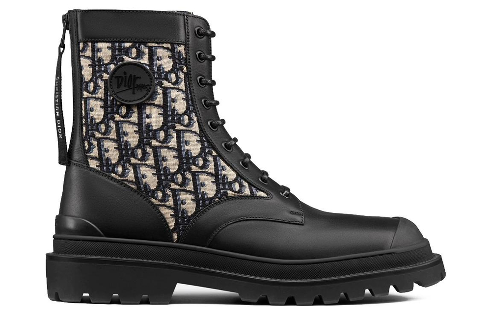 DIOR Explorer Short Combat Boots Men"s Black Beige