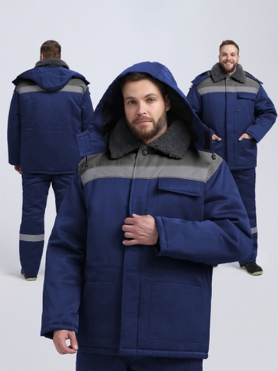 Куртка зимняя Бригада NEW (тк.Смесовая,210), т.синий/серый