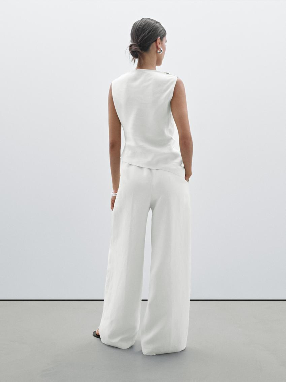 Massimo Dutti Брюки прямого кроя из струящейся ткани с вытачками, натуральный