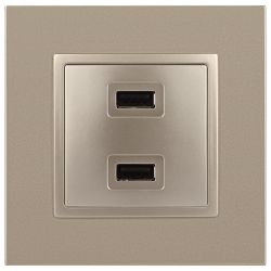 14-4110-04 ЭРА Устройство зарядное USB, 230В/5В-2100мА, IP20, Эра Elegance, шампань