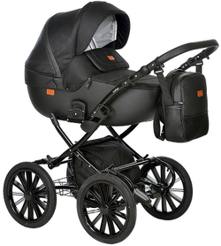 Детская коляска Indigo Porto Classic 14 3 в 1 с автокреслом Avionaut Cosmo Po 08 черная кожа+черный узор