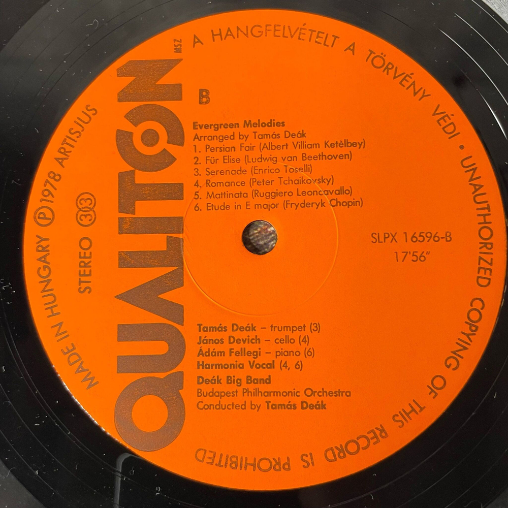 Винтажная виниловая пластинка LP Deak Big Band Orokszep Melodiak (Evergreen Melodies) (Венгрия 1978)