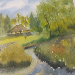 Картина акварельная авторская в паспарту 21х30 см на стену для интерьера "Белка"