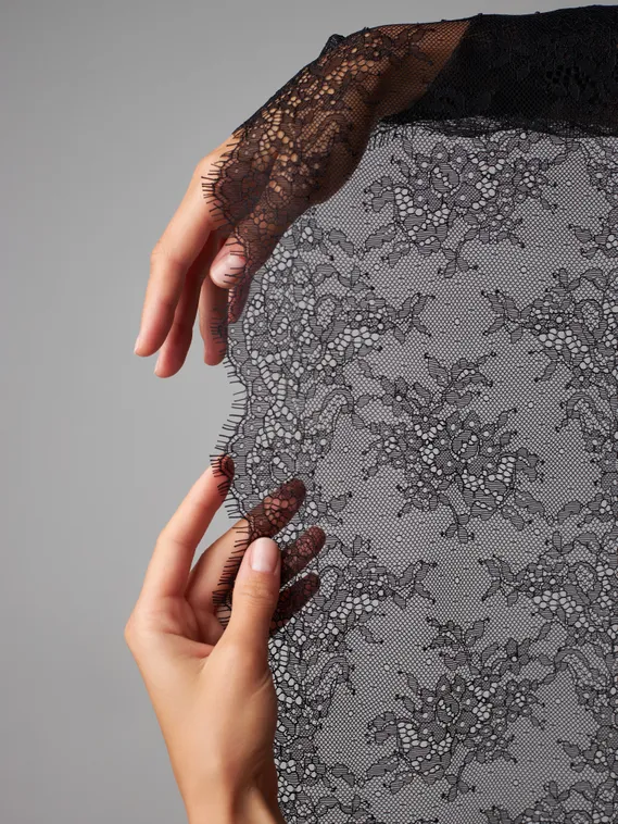 01-11 ОПТ Кружево шантильи 23 см, черный 170