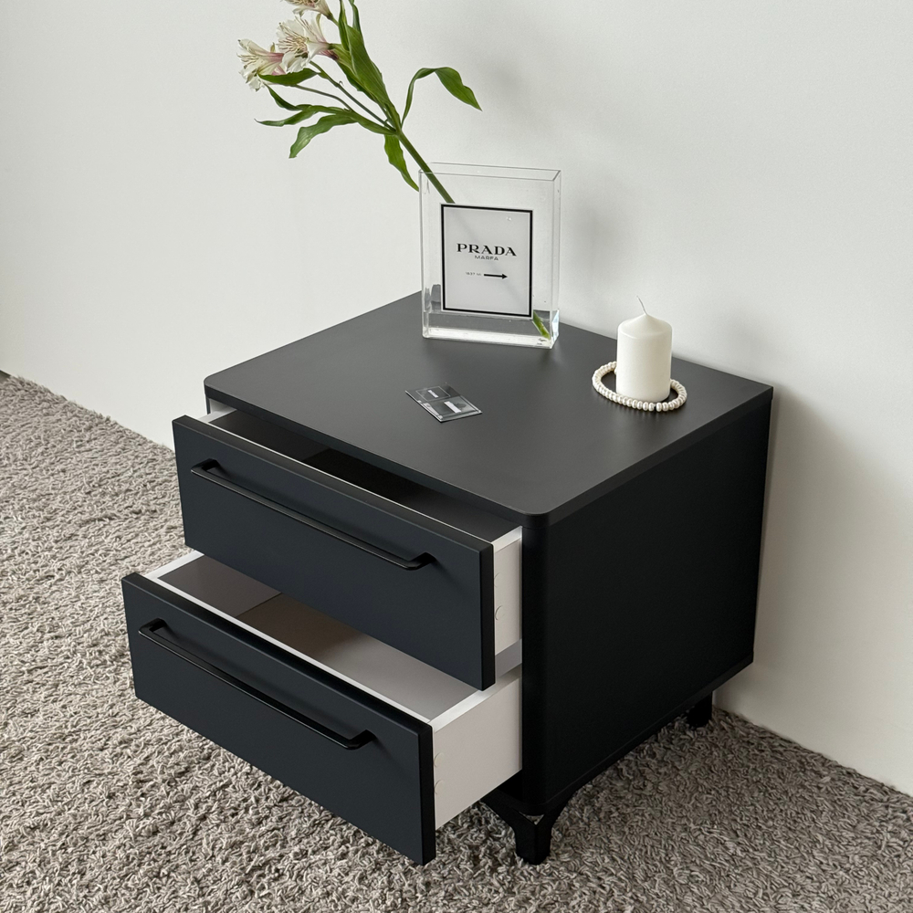 Тумба прикроватная на ножках с ящиками ROYAL 5203 эко (Черный-Черный-р.черная)