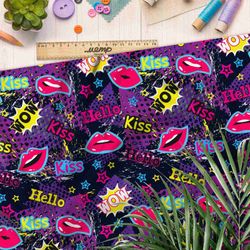 Ткань атлас wow kiss pop art