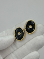 Серьги с чёрной эмалью и кристаллами