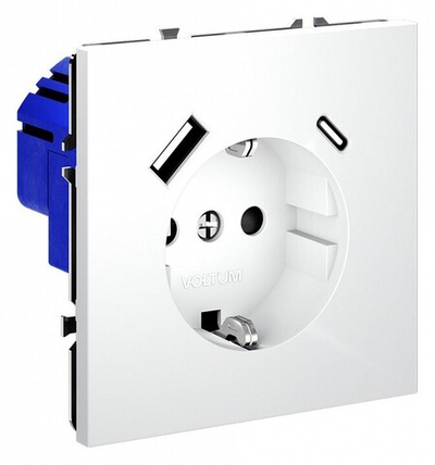 Розетка с заземлением и со шторкой и 2хUSB type A и C, без рамки Voltum S70 VLS040502
