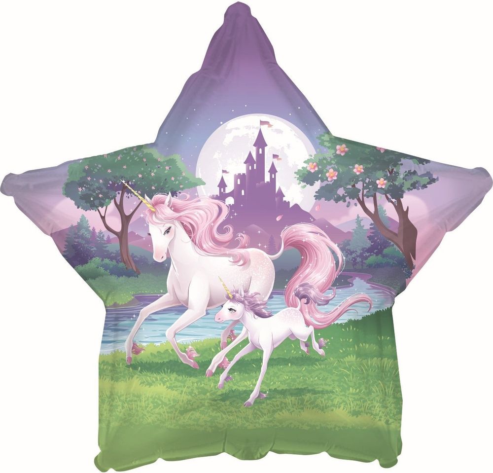 Воздушный шар (18''/46 см) Звезда, Сказочные единороги, 1 шт.