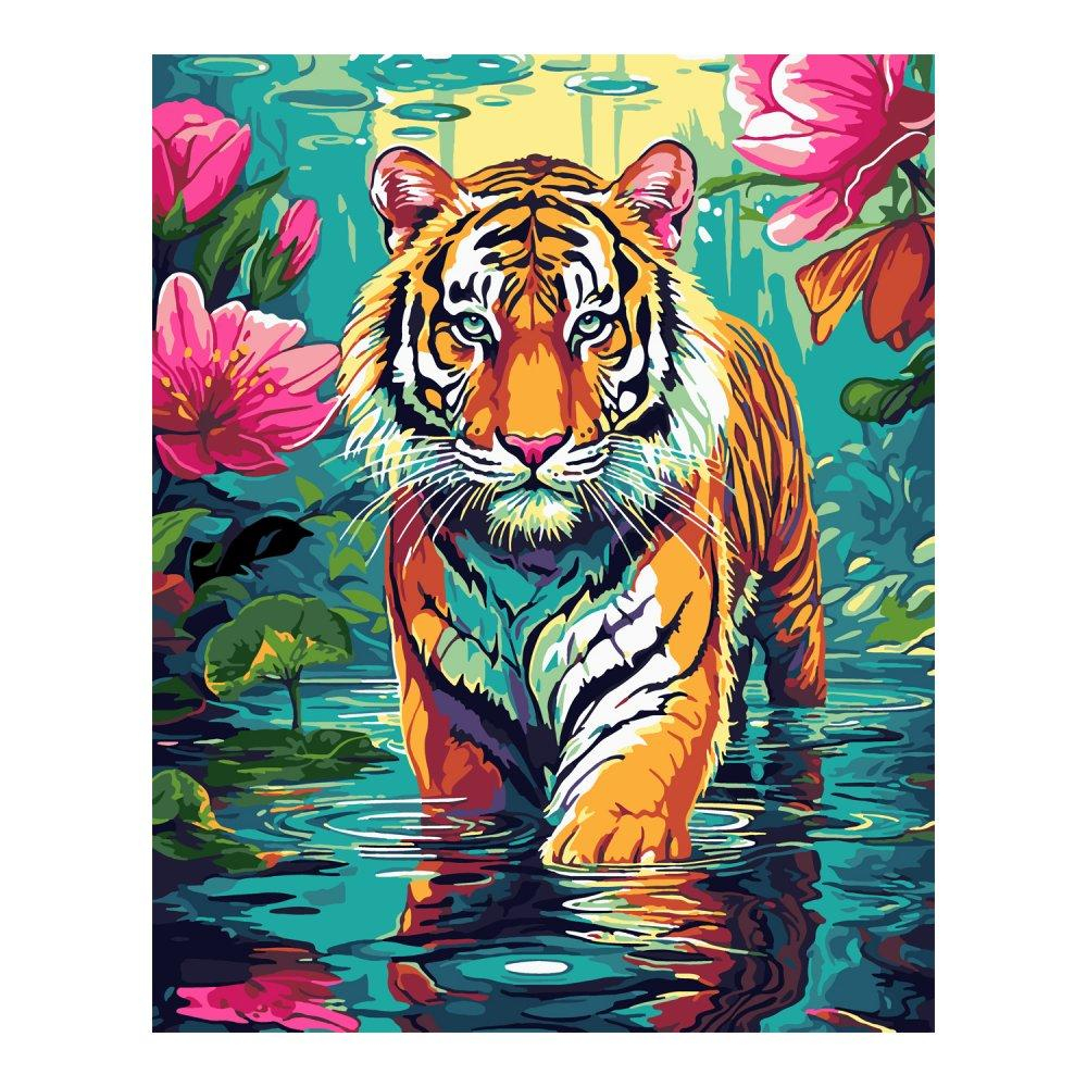 Картина по номерам 40*50см "Тигр в тропиках" (Lori)