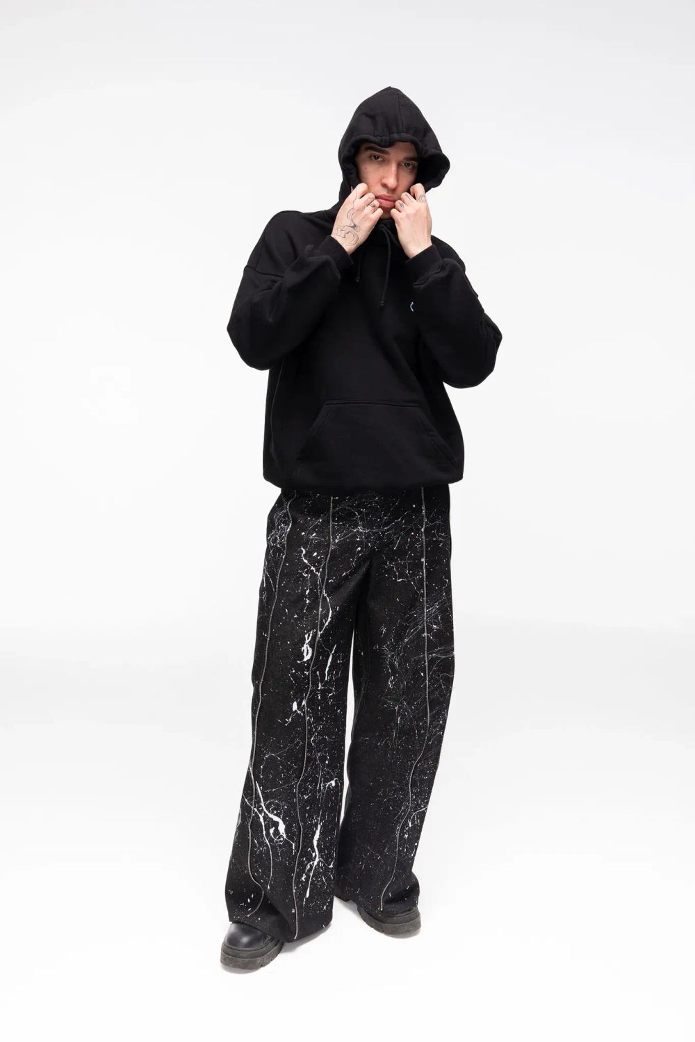 Брюки Kraizy Stripes с замками из джинсы черные