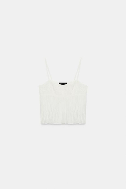 ZARA ТОП НА БРЕТЕЛЯХ С ВЫШИВКОЙ, БЕЛЫЙ