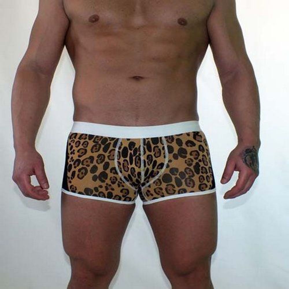 Трусы мужские боксеры леопардовые с черной вставкой Van Baam VB-201-SD01