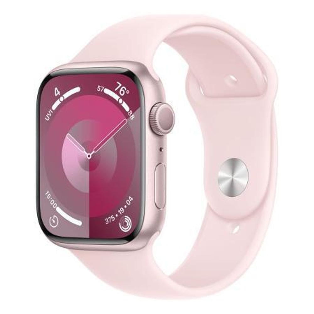 Apple Watch Series 9, 45 мм корпус из алюминия цвета «Pink», силиконовый спортивный ремешок «Light Pink»