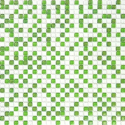 VSK-02 Мозаичная плитка для ванной чип 10 мм Vidromar Spark зеленый светлый квадрат