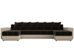 Диван П-образный Дубай полки слева, Коричневый\Бежевый, Микровельвет\Экокожа, 31512