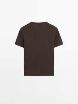 Massimo Dutti Футболка из 100% хлопка с V-образным вырезом, коричневый