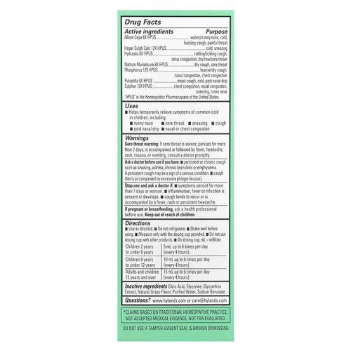 Hyland's Naturals, средство от простуды и кашля для детей, для приема днем, от 2 до 12 лет, со вкусом натурального винограда, 118 мл (4 жидк. унций)