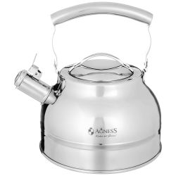 ЧАЙНИК AGNESS СО СВИСТКОМ 2,7Л, ТЕРМОАККУМУЛИРУЮЩЕЕ ДНО, 304 СТАЛЬ, ИНДУКЦИЯ
