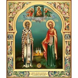 Киприан и Иустиния. Икона на дереве с мощевиком.