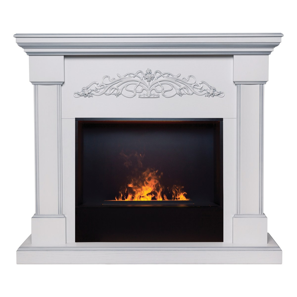 Электрокамин RealFlame Ofelia 26 WT дуб белый с серебряной патиной с очагом 3D Cassette 630 BLACK PANEL