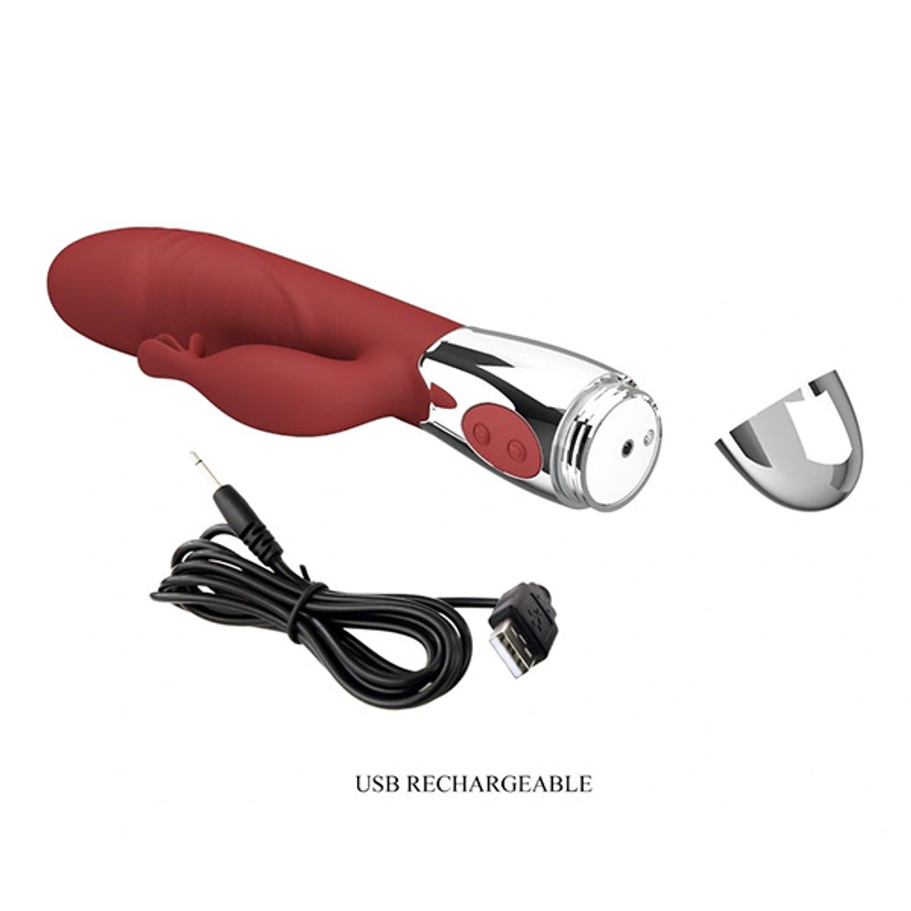 Красный вибратор-кролик 19,8см со стимулятором клитора Pretty Love Rasmussen Bunny Vibrator Red BW-500072DC