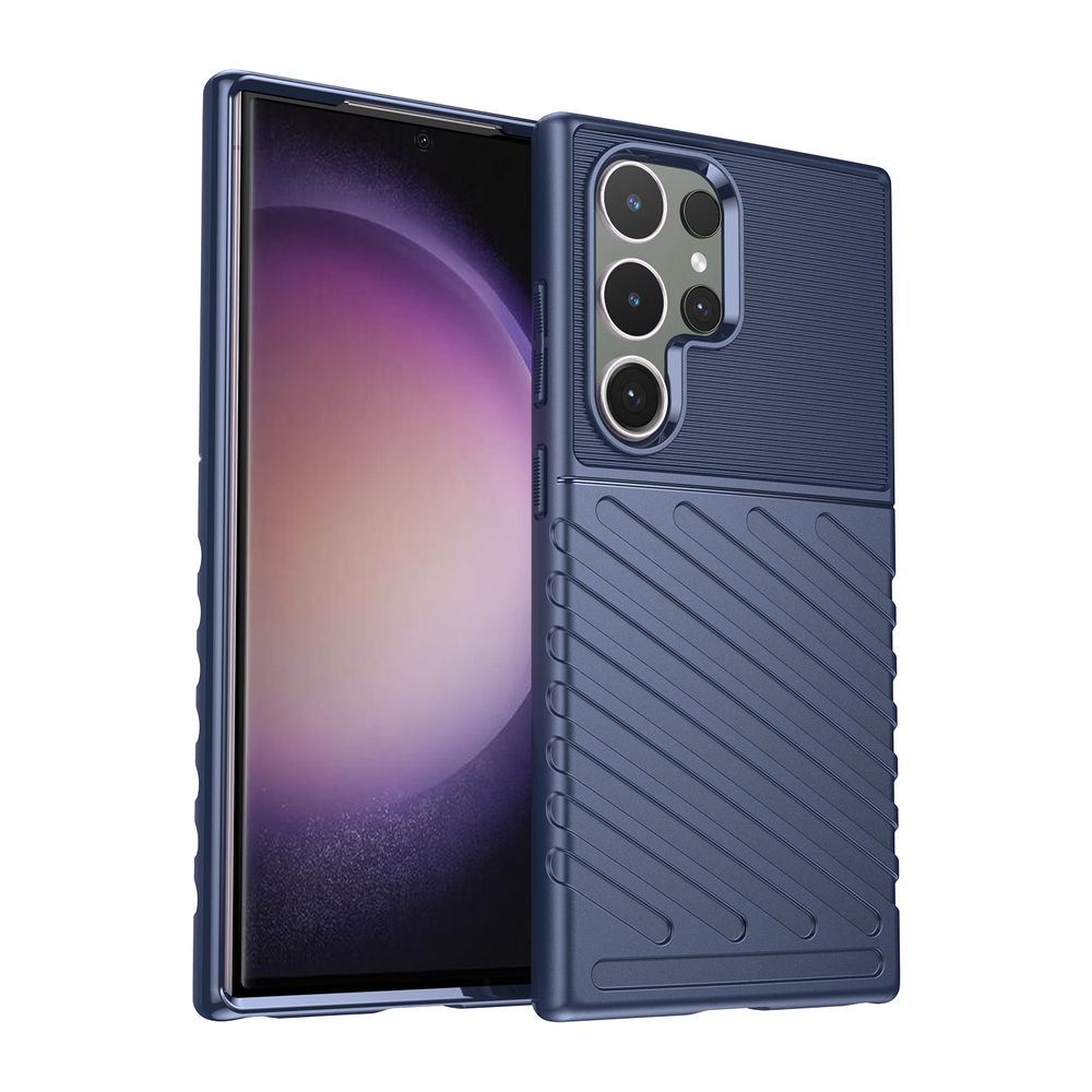 Противоударный чехол синего цвета для Samsung Galaxy S24 Ultra, мягкий отклик кнопок, серия Onyx от Caseport
