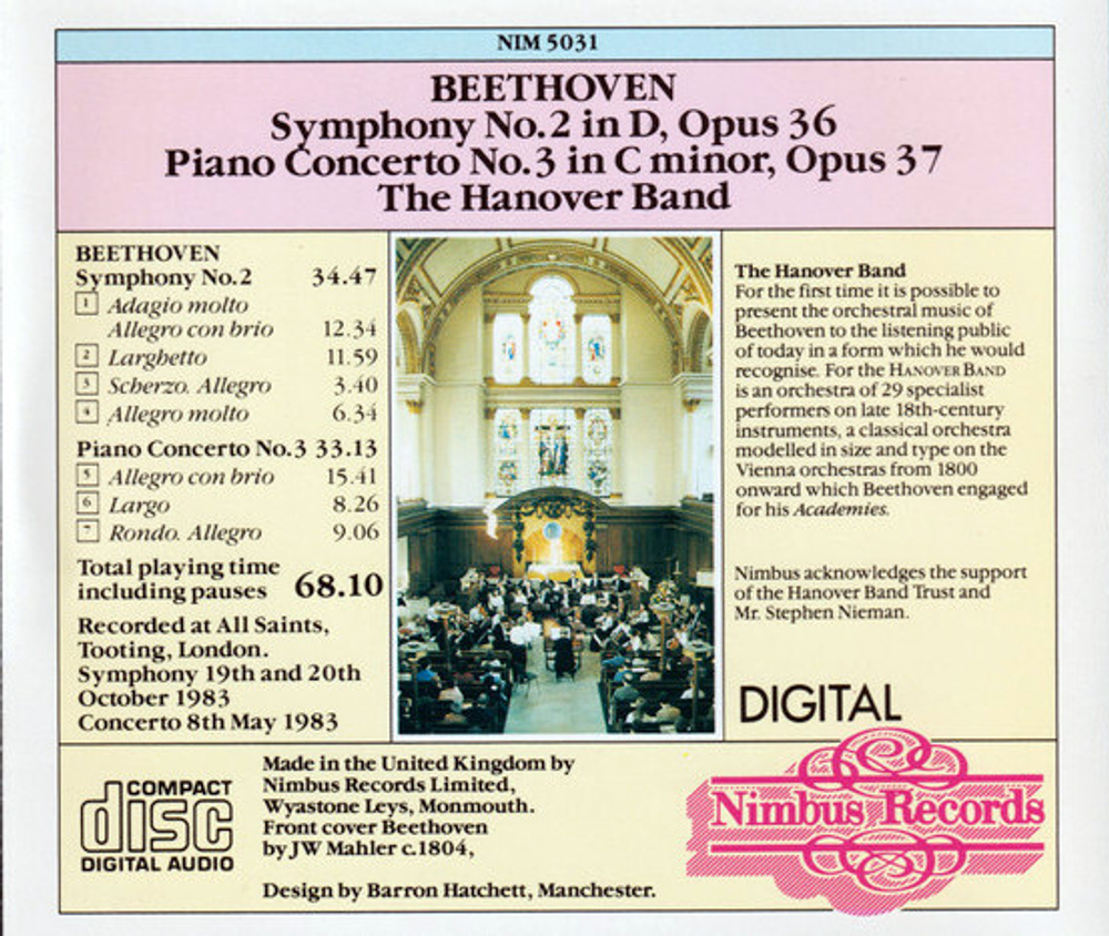 The Hanover Band, Mary Verney / Ludwig van Beethoven: Symphoniy No. 2, Piano Concerto No. 3 (CD)