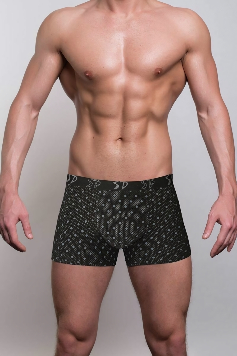 Мужские трусы-боксеры с узором в виде ромбов (Размер: M) (Цвет: синий)