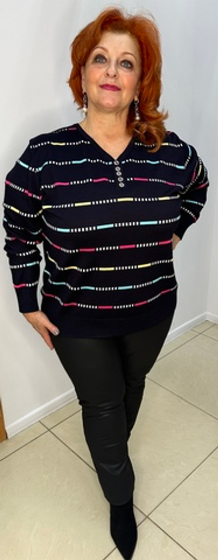 Темно-синий джемпер с V-образным вырезом и цветным пунктиром