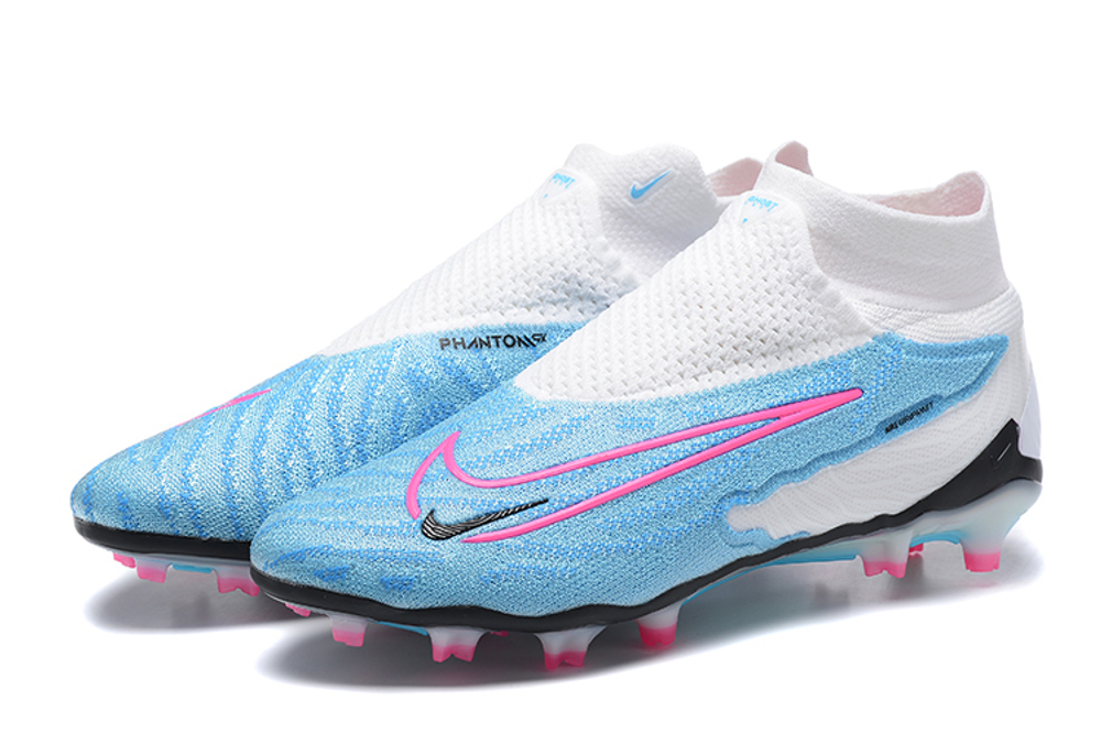 Бутсы Nike Phantom GX Elite FG (Белый+голубой)