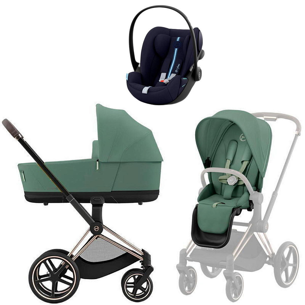 Коляска Cybex Priam IV Rosegold complete Cloud G Ocean Blue Plus Base G 3 в 1 Leaf Green