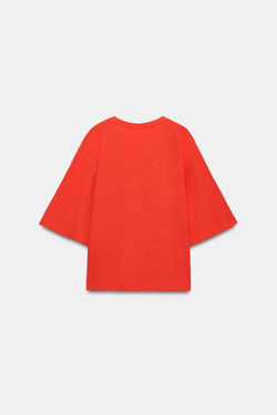 ZARA ФУТБОЛКА С V-ОБРАЗНЫМ ВЫРЕЗОМ, КОРАЛЛОВЫЙ