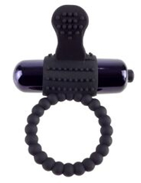 Черное эрекционное виброкольцо Vibrating Silicone Super Ring