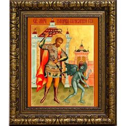 Никита, побивающий беса. Икона на холсте.