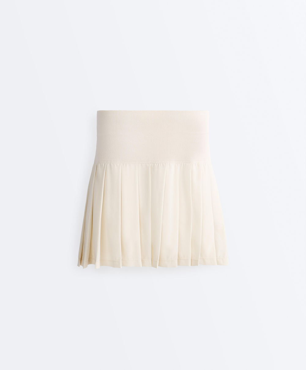Oysho Короткая плиссированная юбка seamless с высокой талией, светлый экрю