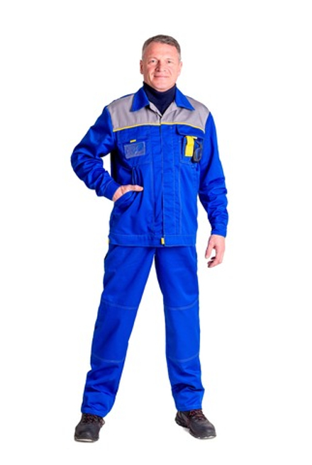 Костюм мужской летний «ДНЕПР» (куртка+полукомбинезон) цв.васильковый/светло-серый БОЛЬШОЙ РАЗМЕР