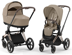 Коляска 3 в 1 Cybex Priam IV Rosegold complete и автокресло Cloud T i-Size Leaf Green Plus Cozy Beige