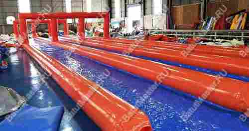 Водная горка без надувного дна, на подкачке ТУРБО "Три полосы", 120*7*2,5 м