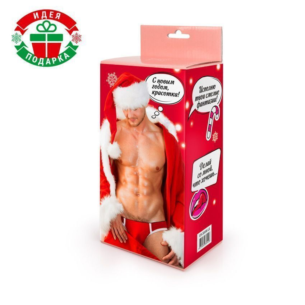 Телесный фаллоимитатор в новогодней упаковке - 18,5 см. (Цвет: телесный)