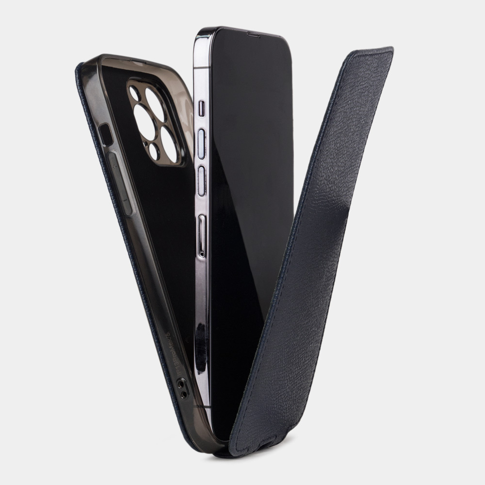 Чехол для iPhone 14 Pro Max из кожи сафьяно, синего цвета