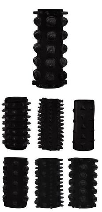 Набор из 7 черных насадок на пенис Get Lock (Цвет: черный)