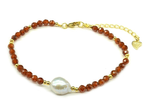 Браслет из камня гранат (пироп) с жемчугом барокко шарик гр. 4 мм, 19 см