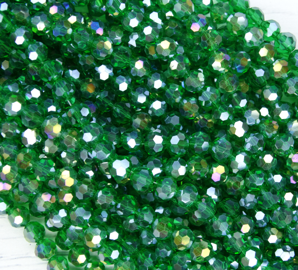 БШ022ДС6 Хрустальные бусины "32 грани", цвет: темно-зеленый AB прозрачный, 6 мм, кол-во: 39-40 шт.