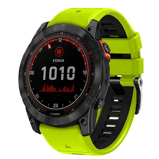 Ремешок двухцветный QuickFit 26 мм для Garmin Fenix 7x/6x/5x/5x plus/3, Descent, Tactix, Enduro, D2, Instinct 2X силиконовый (Лайм/черный)