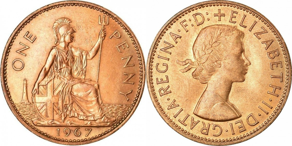 Великобритания 1 пенни, 1961-1970 Елизавета II XF