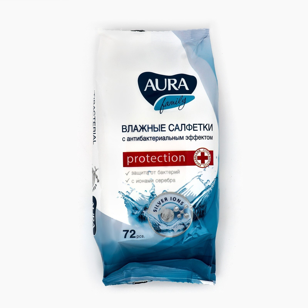 Влажные салфетки AURA Family 72шт. Антибактериальные 6065 6065